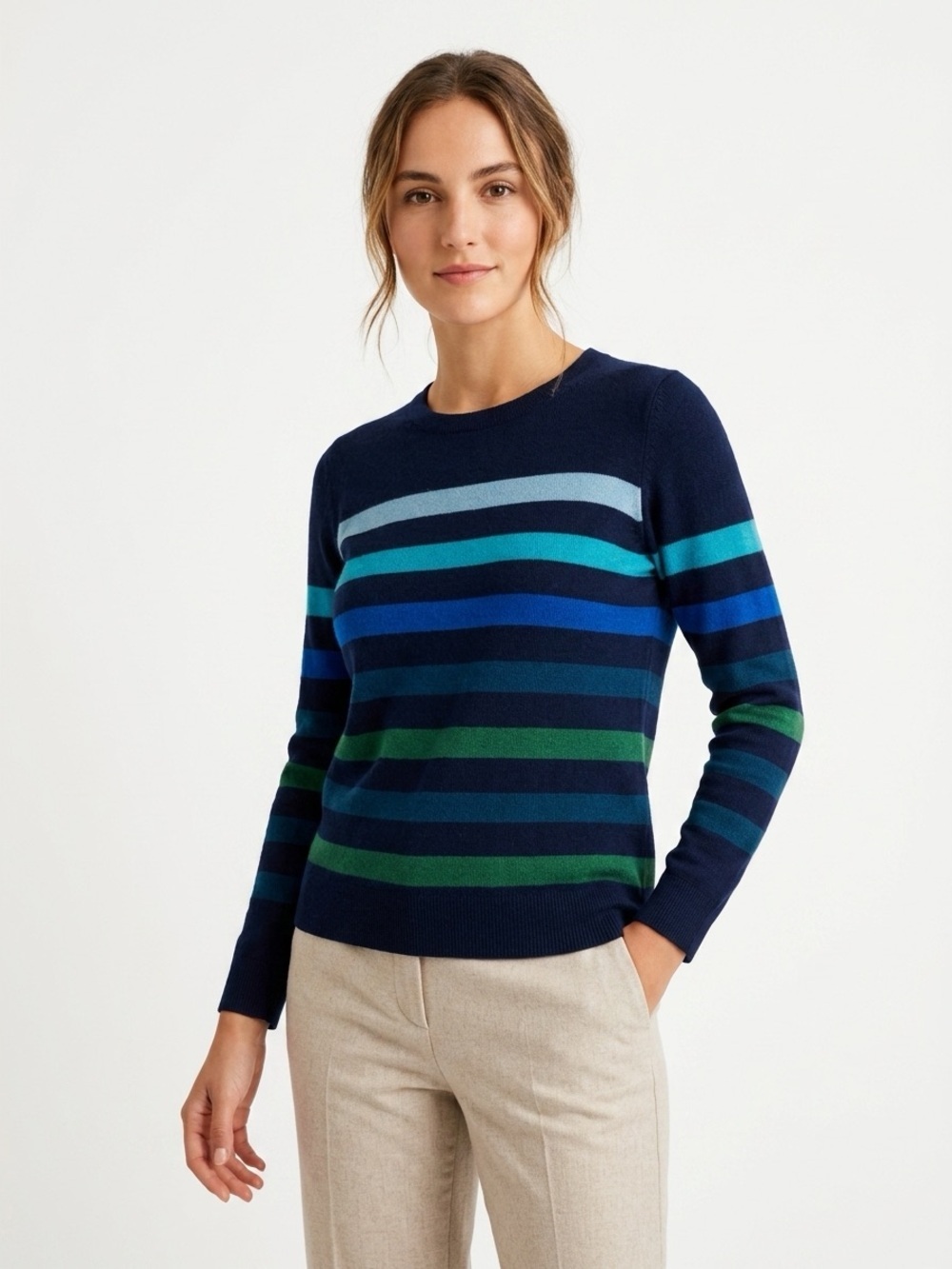 Talbots 100% Cashmere Stripe Crewneck Sweater XS